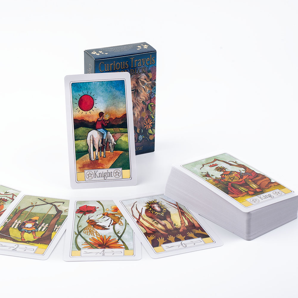 Board Game Illustrator - 「好奇心が強い旅行」のタロットカードのセット、魅力的な水彩画の幻想のデッキ、78の部分、10.3x6cm